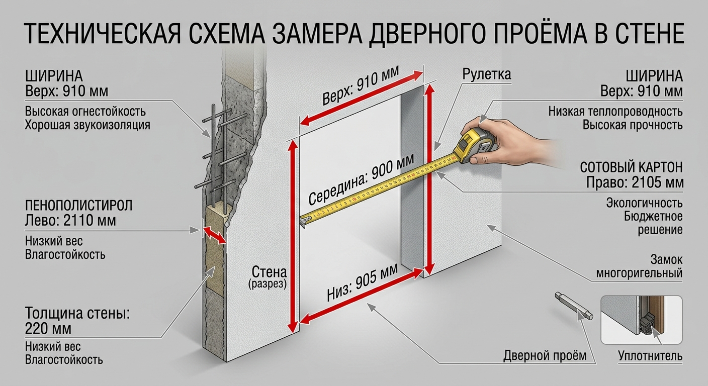 Как правильно замерить дверной проём — схема